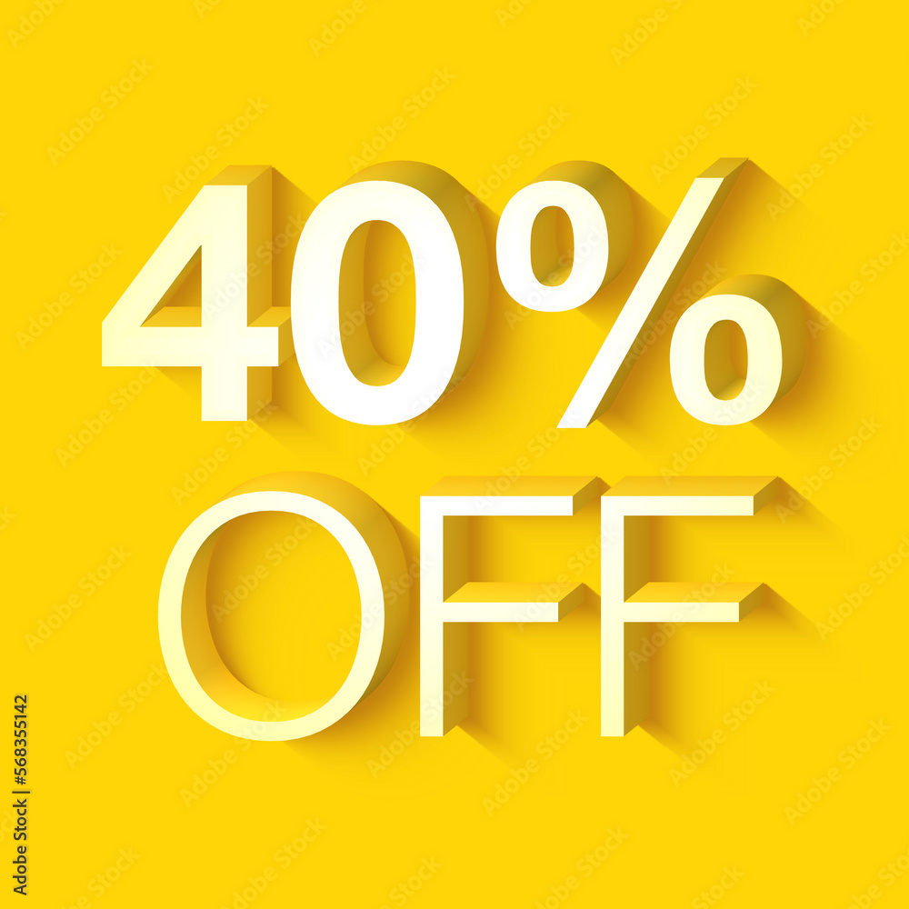 discount, set of white 3d numbers on yellow background, rendering, 40% off discount, set of white 3d numbers on yellow background, rendering, 40% off