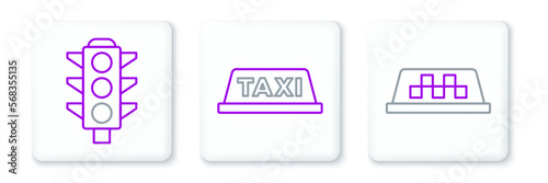 Set line Taxi car roof, Traffic light and icon. Vector