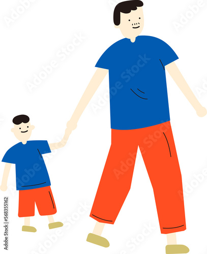 father is holding son’s hand
