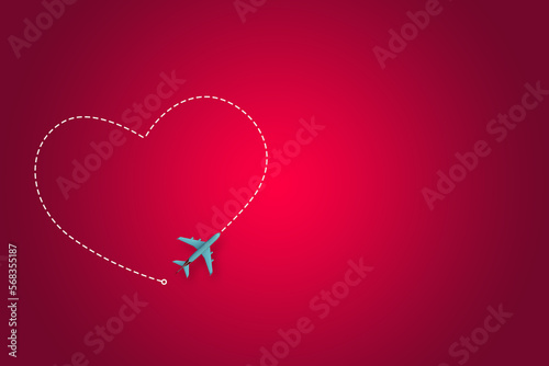 Valentines week special illustration idea. Airplane make heart shape with their route. Empty Space.