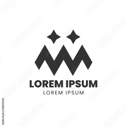 Simple and Modern combination of mountains and stars or diamonds in the middle. Mountains logo in a strict and minimalistic style. High quality premium logo design vector template.