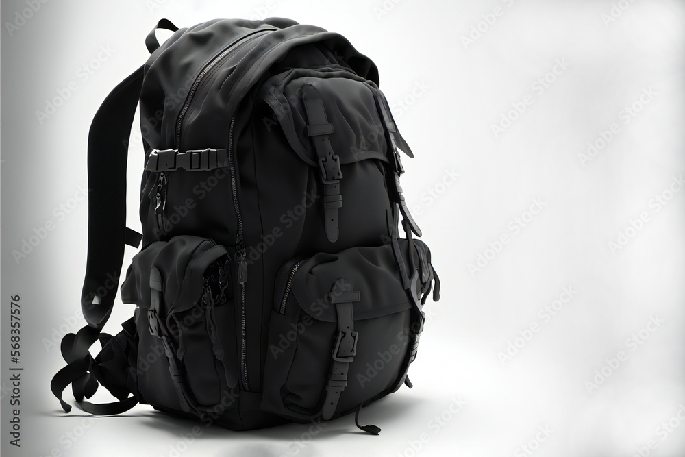 Black satchel on white background, copy space,ai generated Black satchel on white background, copy space,ai generated