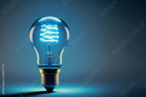 Energy saving, simple light bulb on a blue background,ai generated