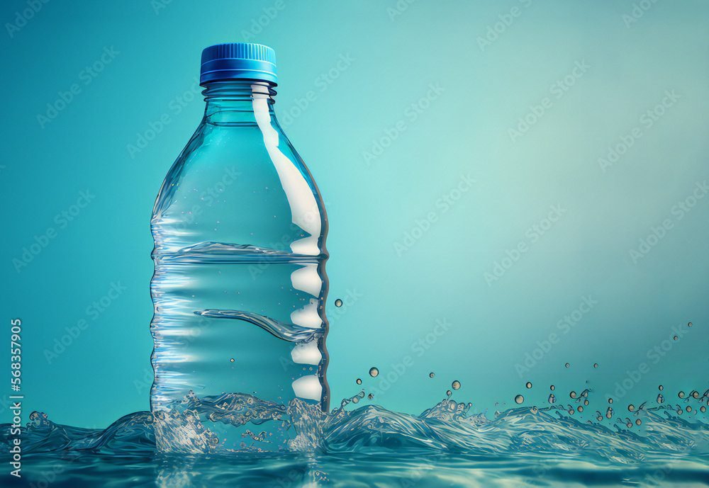 Bottle of water on a blue background. Concept of clean drink,ai generated Bottle of water on a blue background. Concept of clean drink,ai generated