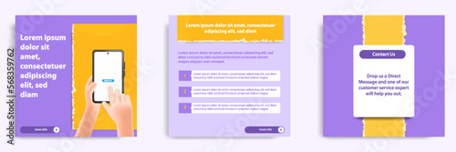 Social media carousel post banner layout for tips, did you know, podcast, motivation, self-development, product, service knowledge template. Torn paper design element and texture