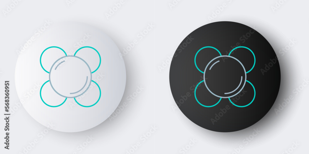 Obraz premium Line Molecule icon isolated on grey background. Structure of molecules in chemistry, science teachers innovative educational poster. Colorful outline concept. Vector