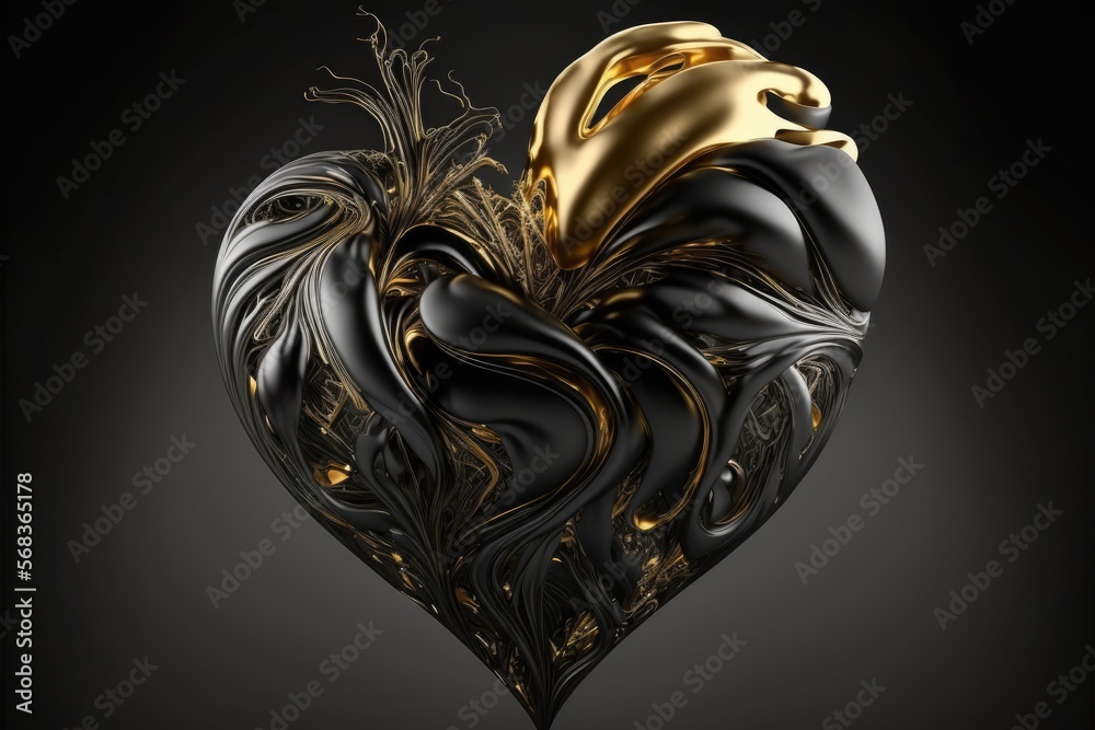 Obraz premium black and gold heart shape generative ai illustration 