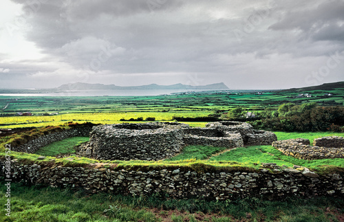 Caherdorgan cashel or ring fort. Celtic fortified settlement near Kilmalkedar on the Dingle Peninsula, County Kerry, Ireland photo