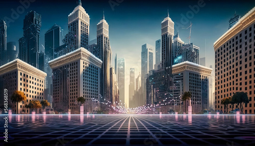Smart city  techno mega city  iot. Background for tech titles   news headline. Generative AI