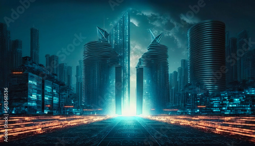 Smart city  techno mega city  iot. Background for tech titles   news headline. Generative AI