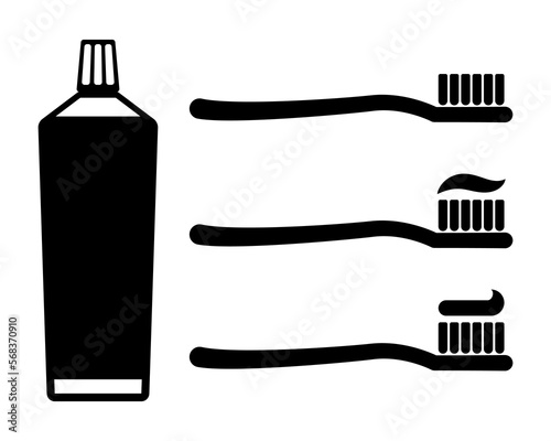 Toothbrush and toothpaste icon, vector symbol.