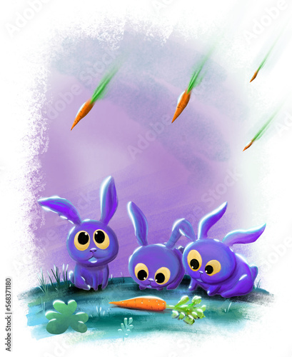 Surprised bunnies, shooting stars with carrots