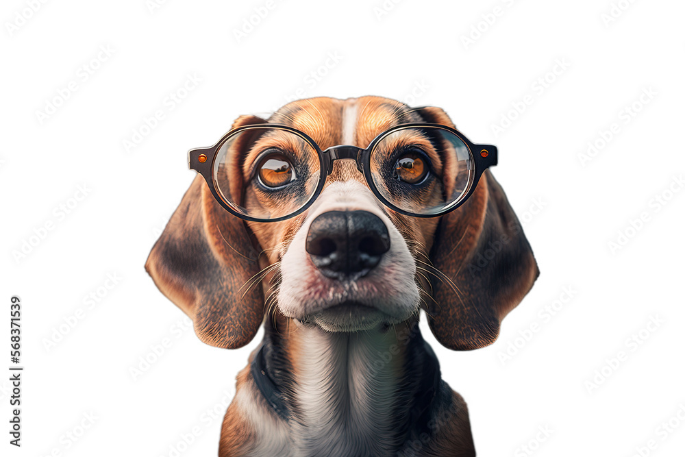 The most beautiful Beagle dog in glasses isolated on a white background ...