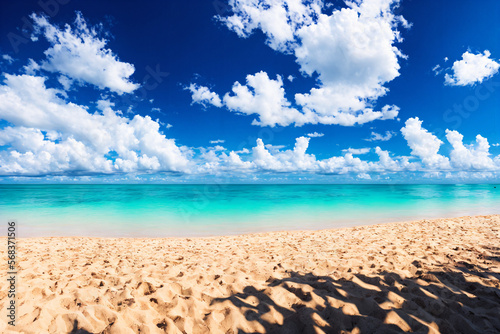 Escape to Paradise - A Beautiful Tropical Beach with a Blue Sky and Sun Generative AI