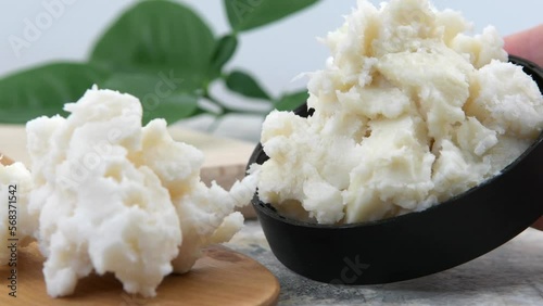 Shea butter on light background, unrefined, close up