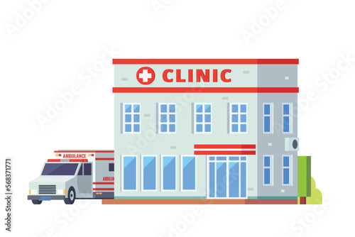 Vector local clinic or hospital building flat design illustration