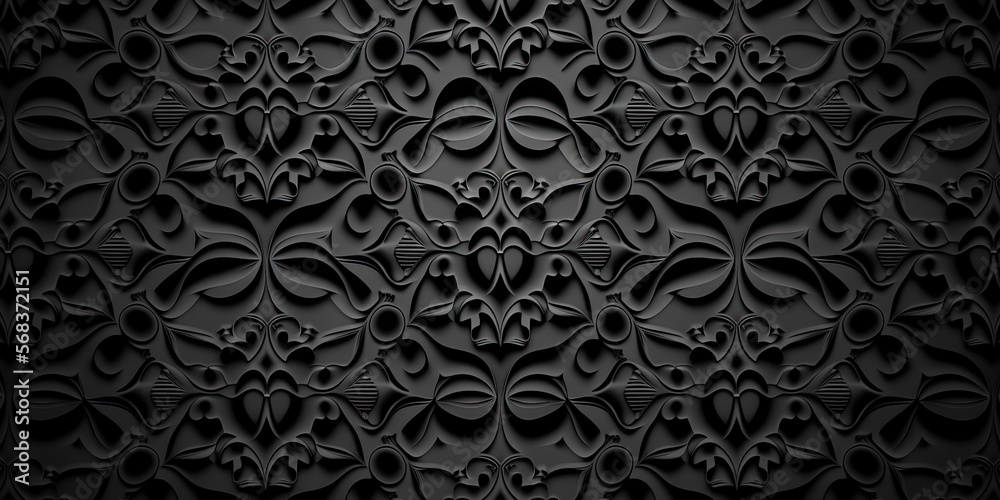 Luxury black background. Elegant pattern for wallpaper, web, digital print design. Post-processed generative AI art