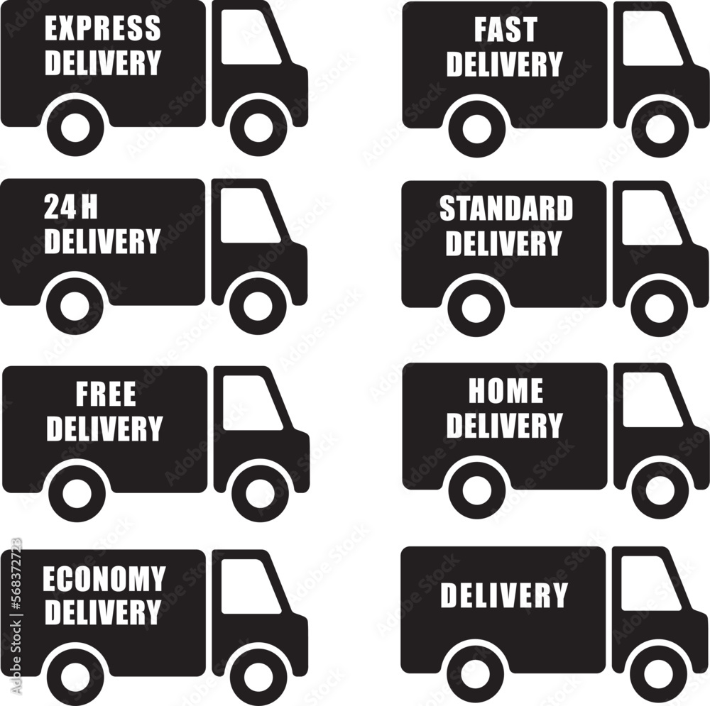 Delivery Truck Icon Express Fast Standard 24 Hour One day Free Economy Home Shipping Lorry Van Logistic Transportation Freight Service Symbols Delivery Truck Icon Express Fast Standard 24 Hour One day Free Economy Home Shipping Lorry Van Logistic Transportation Freight Service Symbols