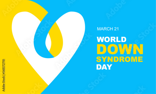 21 March. World Down Syndrome Day. Yellow-blue background with a white heart. Stylish postcard, poster, banner, etc. photo