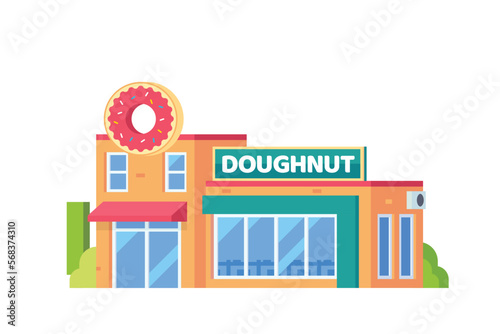 Vector doughnut restaurant building flat design illustration