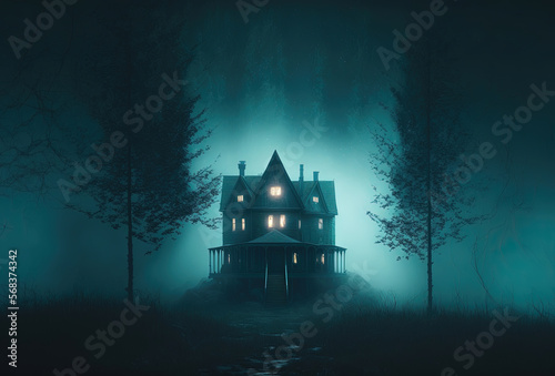 Print op canvas Scary old haunted house in the woods