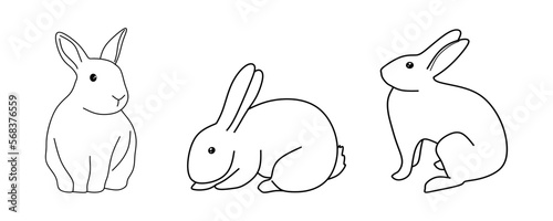 Hand drawn rabbits vector set. Rabbit sketch collection. Hare linear illustration. Bunny in doodle style. Vector illustration