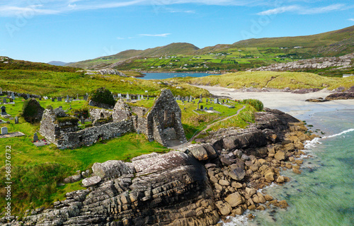 Derrynane Abbey aka Ahamore Abbey west of Caherdaniel on the Ring of Kerry, Iveragh peninsula, Ireland. Dates from 6 C. Looking north west photo