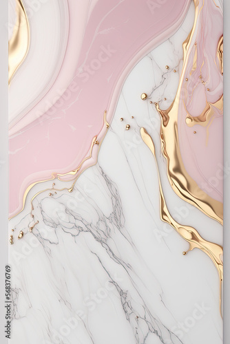 Beautiful pink marble and golden background. Generative AI illustrations.