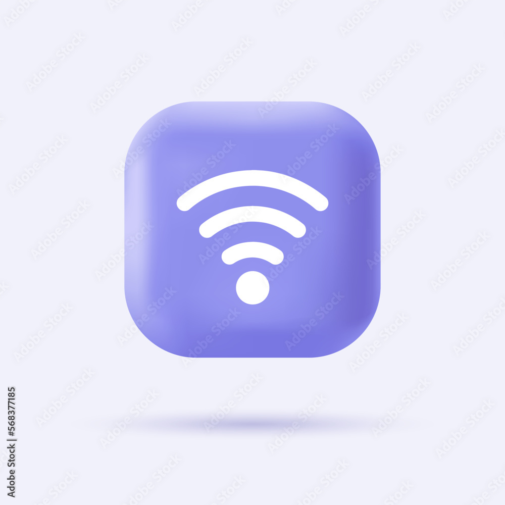 3d wifi icon. Wireless network concept. Cyberspace sign on realistic violet button. Modern infographic logo and pictogram. Vector cartoon illustration. 3d wifi icon. Wireless network concept. Cyberspace sign on realistic violet button. Modern infographic logo and pictogram. Vector cartoon illustration.