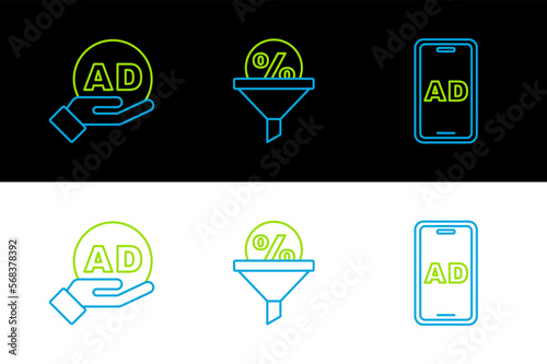 Set line Advertising, and Lead management icon. Vector