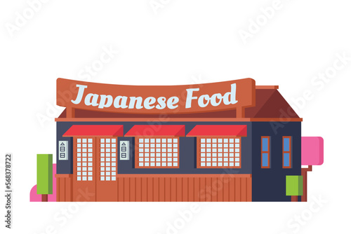 Vector japanese restaurant building flat design axonometric illustration