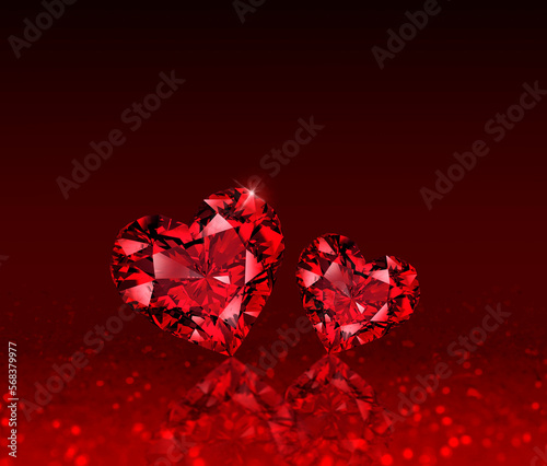 Heart shaped diamond on abstract light background, concept for valentines day. 3d render