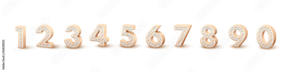 Birthday numbers set, 3D beige numbers design template, figures with snow icing texture Birthday numbers set, 3D beige numbers design template, figures with snow icing texture