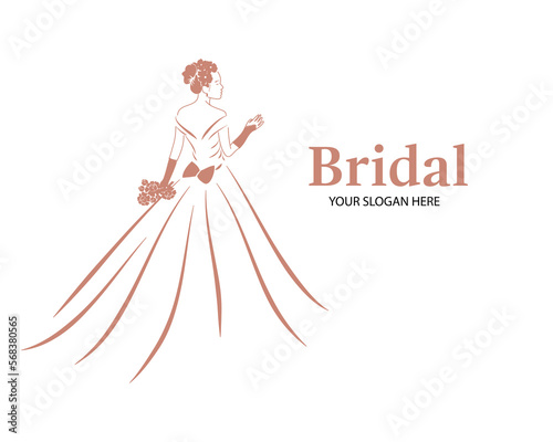 Bride Silhouette Flower Bouquet Concept, Bridal logo template