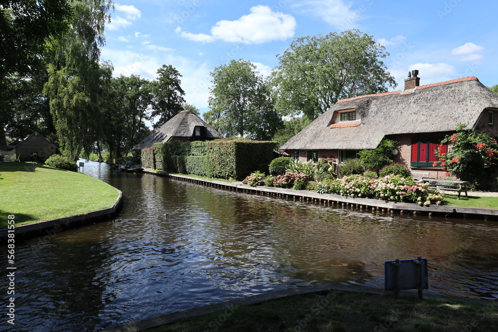 Old town and canal in Giethoorn, Netherlands