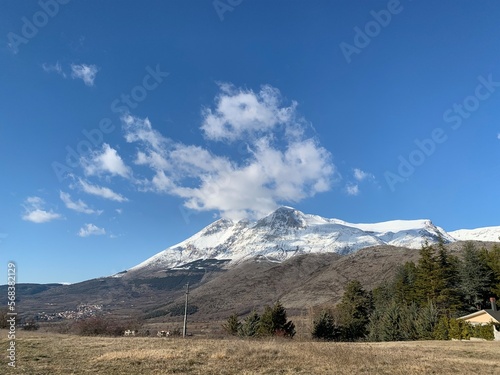 mount hood in the clouds; mountain in the central of Italy in Abruzzo region.