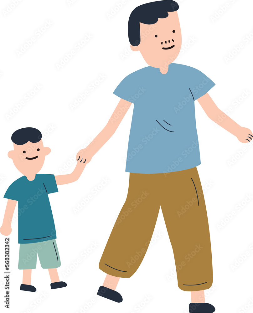 father is holding son’s hand