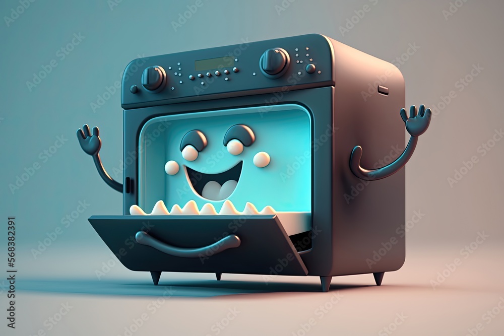 Cute 3D cartoon of oven character. Generative AI Stock Illustration ...