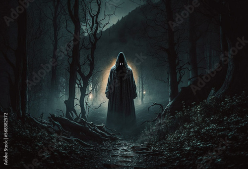 A Chilling AI-Generated Render of a Supernatural Forest Haunting: A Menacing Apparition of Ghouls, Werewolves, Vampires, Witches, Zombies, Banshees, Demons, and Monsters