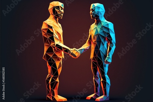 polygonal two people shaking hands the way wifi see-through generative ai illustration photo