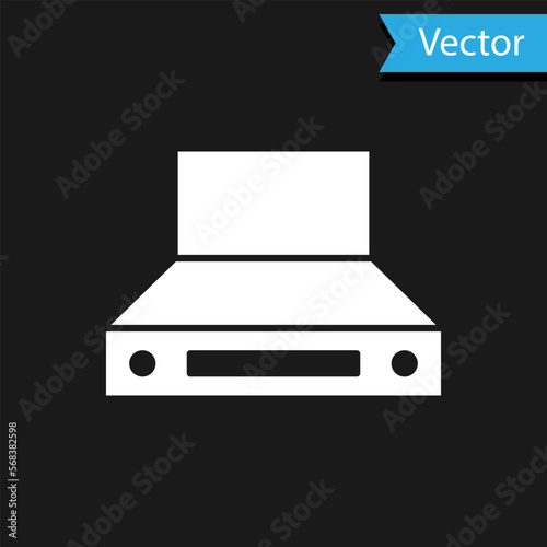 White Kitchen extractor fan icon isolated on black background. Cooker hood. Kitchen exhaust. Household appliance. Vector