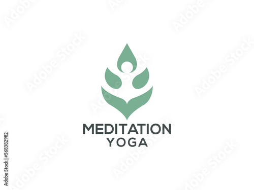 Yoga logo with leaf logo design vector template