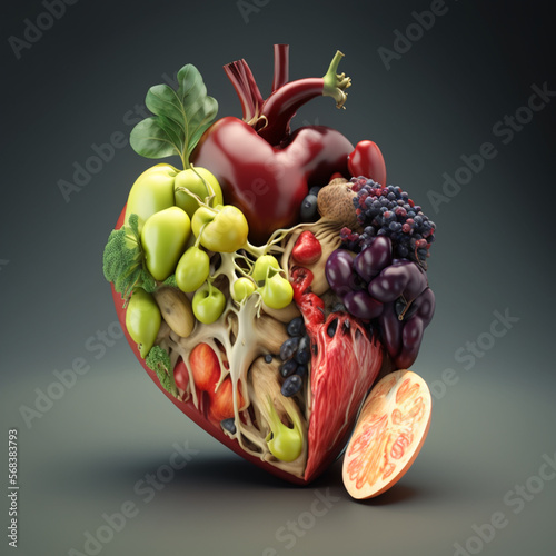 a heart made with fruits and vegetables generated by AI photo