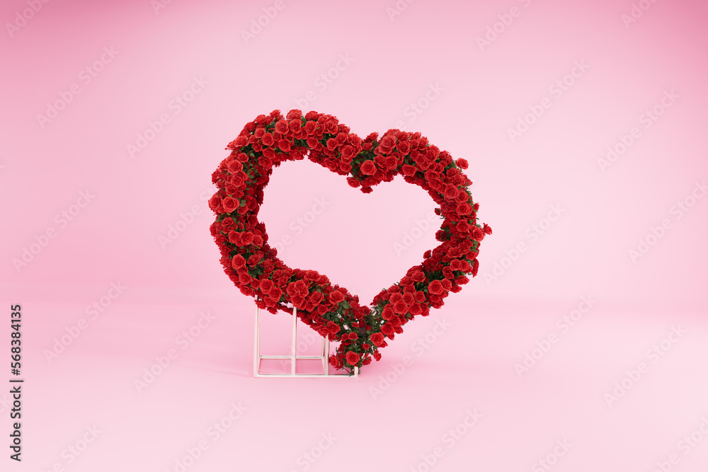 Rose Valentine's Day, Abstract 3D with Pink Background Render, Rose flowers