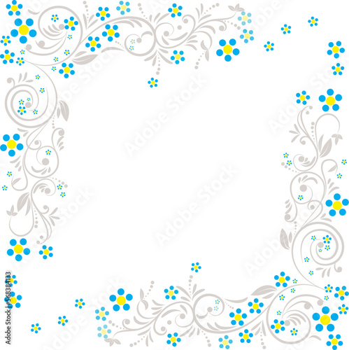 Forget me not flower and leaf hand drawn botanical illustration with line art vector