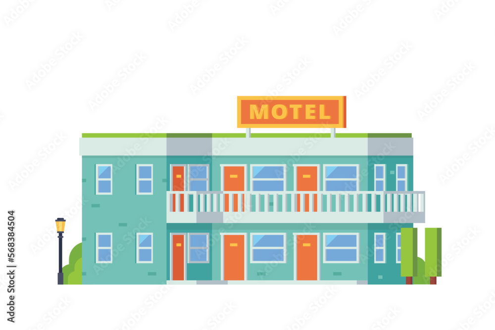 Vector motel or small hotel building flat design illustration