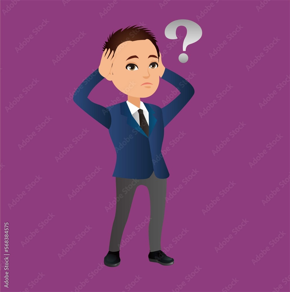 Question mark and manager. Pensive Business people. Businessman thinking Question mark and manager. Pensive Business people. Businessman thinking