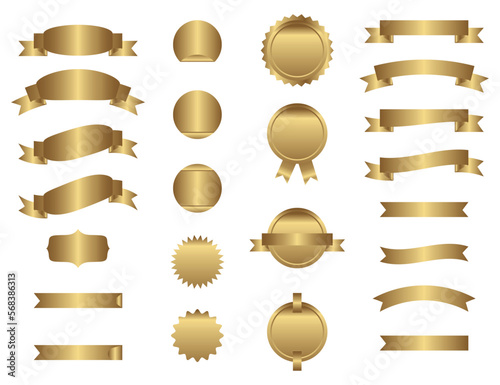 Elegant Vector Gold Ribbon and Badge Set.