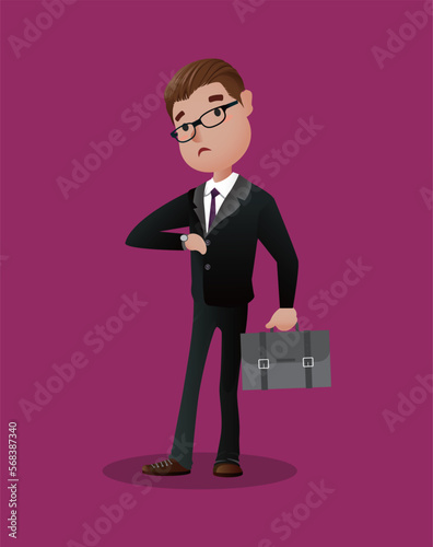 Man looks at a wristwatch