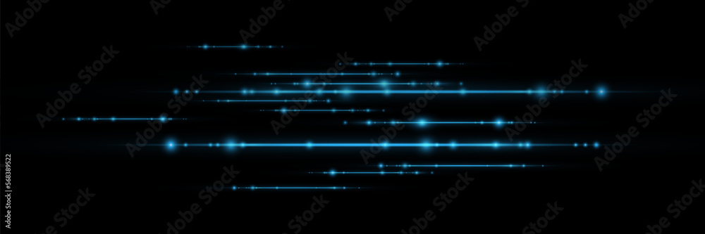 Laser beams, horizontal beams of light. Beautiful light flashes. Glowing stripes on a dark background. Glowing abstract sparkling background.